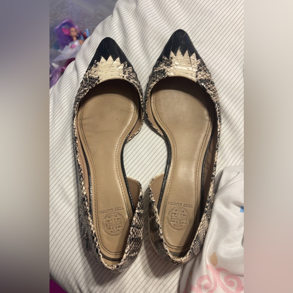 Tory Burch Women's Woven Snakeskin Leather D'Orsay Pointed Toe Flats